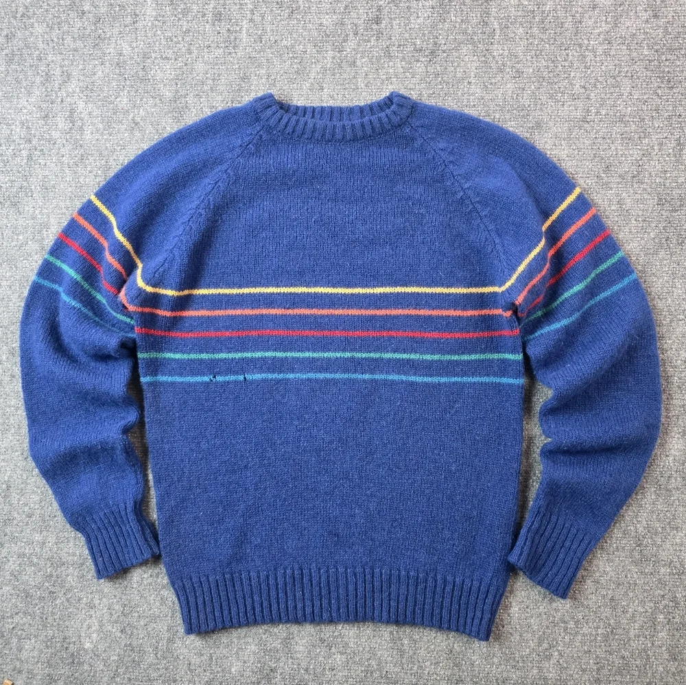 VTG 🌈 Wool Rainbow Stripe Grandpa Sweater M - Picture 1 of 8